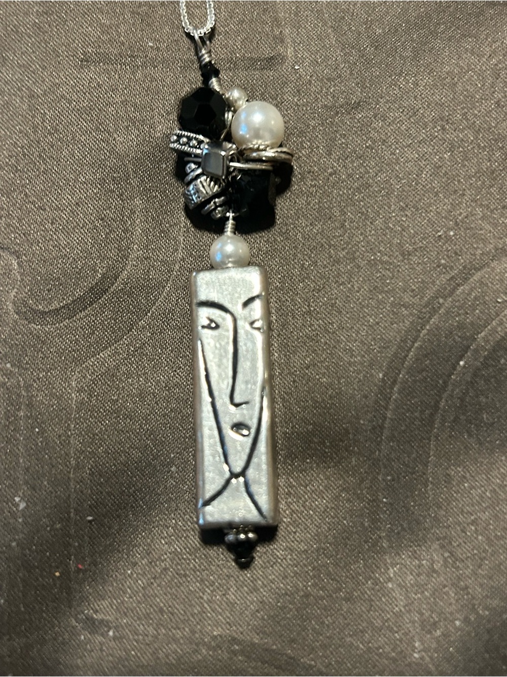 Sergio Bustamante Modern Abstract Face Pendant Necklace in Sterling Silver.